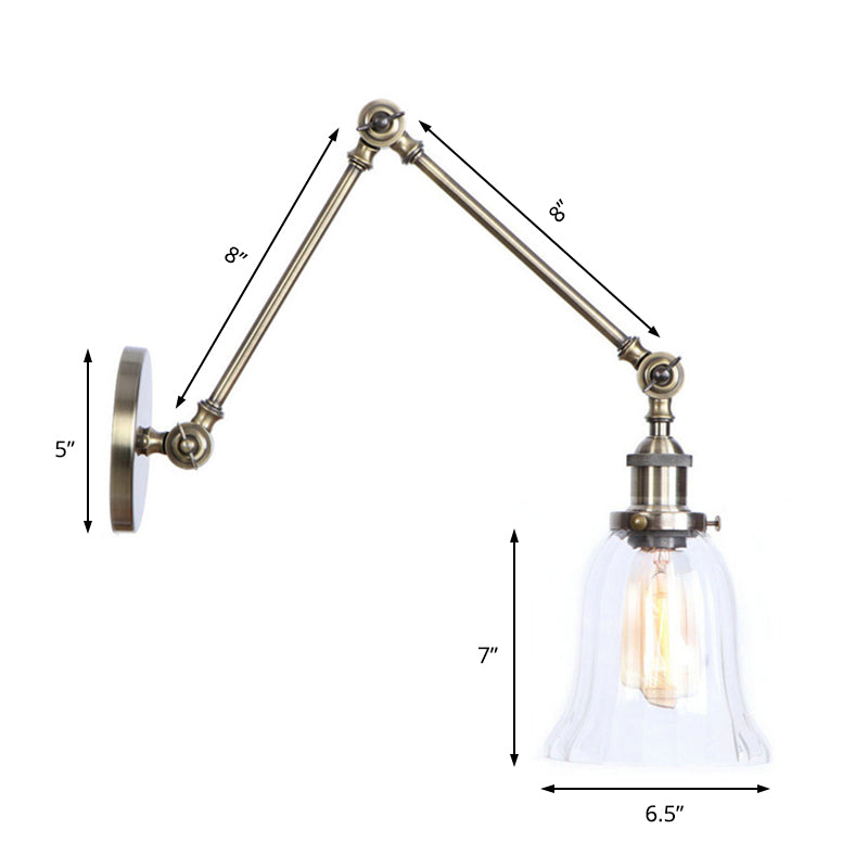 Avtoit | Clear Textured Glass Flare Wall Sconce Antique 1 Light Study Room Lighting Fixture in Bronze