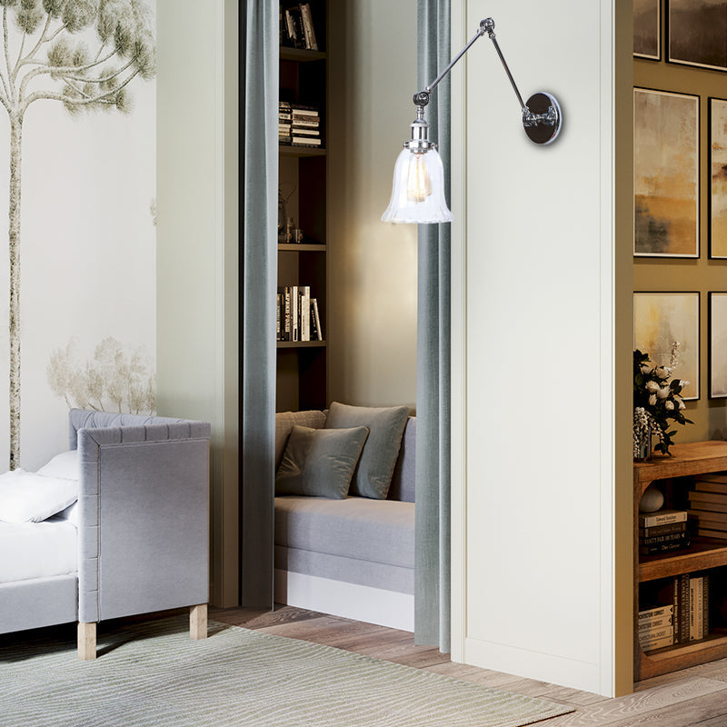 Avtoit | Chrome One Light Wall Lamp Vintage Clear Glass Bell Lighting for Living Room