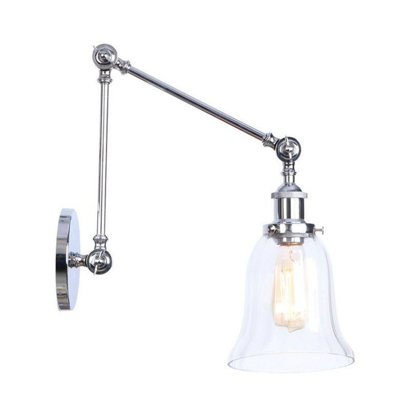 Avtoit | Chrome One Light Wall Lamp Vintage Clear Glass Bell Lighting for Living Room