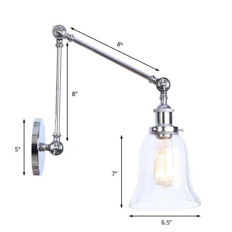 Avtoit | Chrome One Light Wall Lamp Vintage Clear Glass Bell Lighting for Living Room
