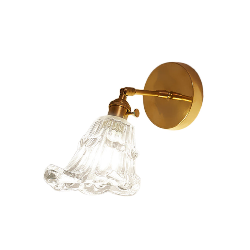 Avtoit | Clear Textured Glass Brass Wall Light Art Deco 1-Light Industrial Wall Sconce