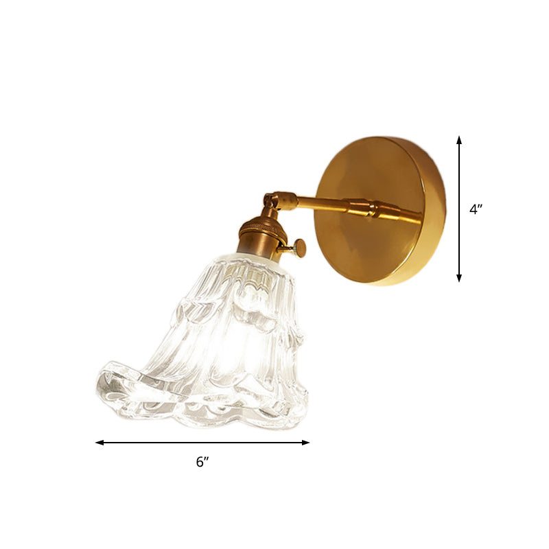 Avtoit | Clear Textured Glass Brass Wall Light Art Deco 1-Light Industrial Wall Sconce