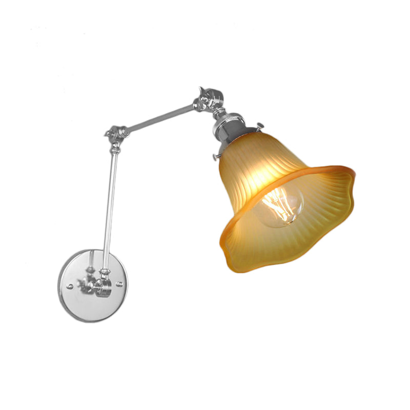 Avtoit | 1 Light Flare Wall Light Fixture Industrial Design Chrome Amber Textured Glass Wall Lamp for Bedroom