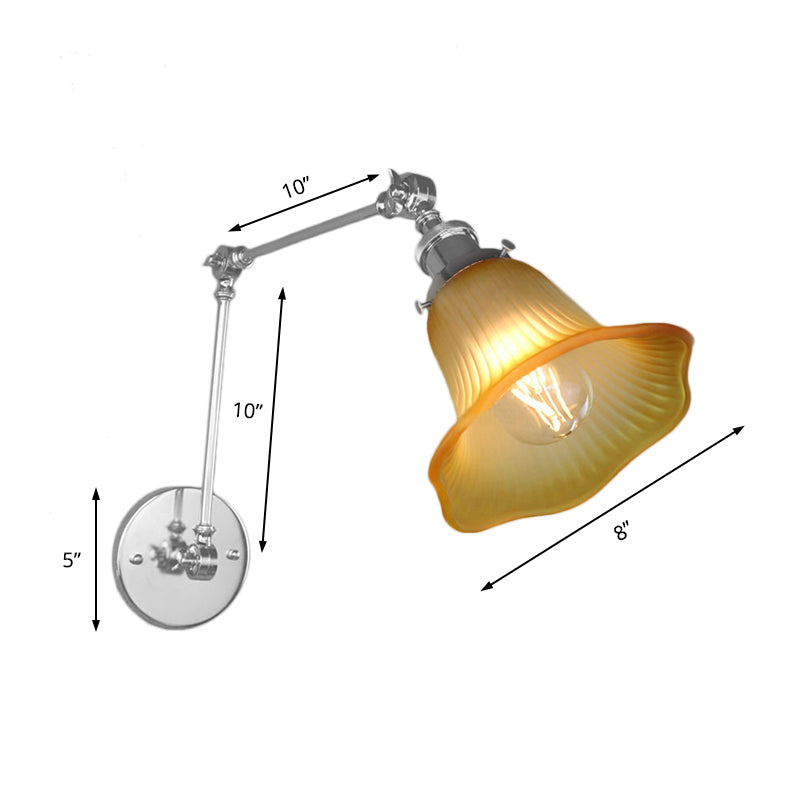 Avtoit | 1 Light Flare Wall Light Fixture Industrial Design Chrome Amber Textured Glass Wall Lamp for Bedroom