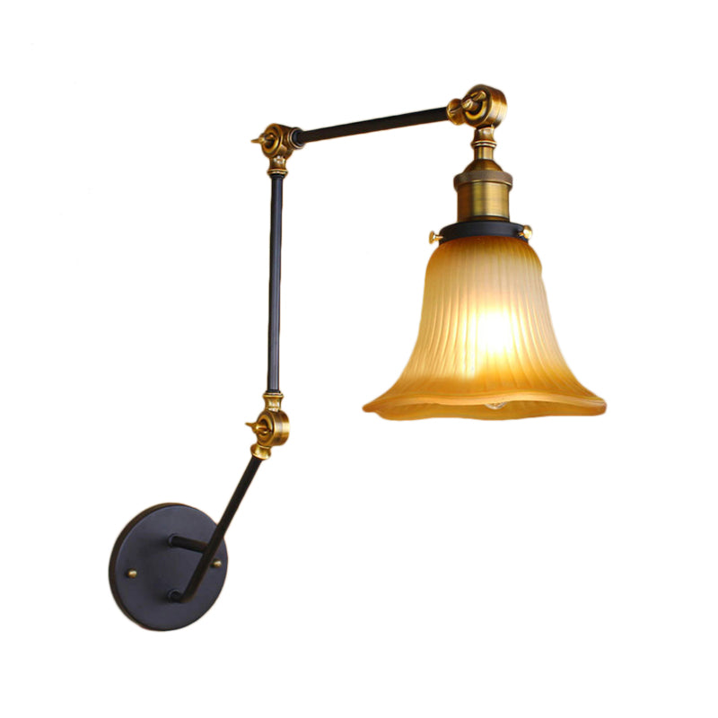 Avtoit | Amber Glass Black Wall Sconce Lighting Bell Shade 1-Light Industrial Light Fixture with Adjustable Arm