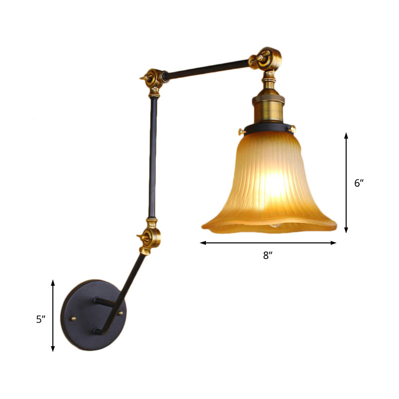 Avtoit | Amber Glass Black Wall Sconce Lighting Bell Shade 1-Light Industrial Light Fixture with Adjustable Arm