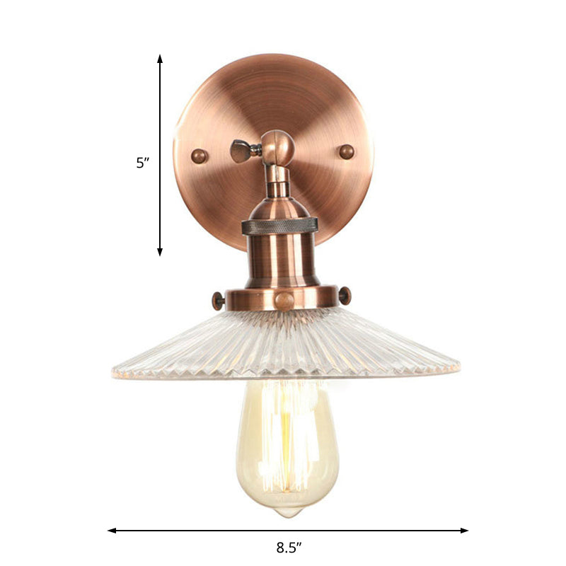 Avtoit | Clear Prism Glass Copper Wall Light Scalloped 1-Light Industrial Wall Lamp Decor