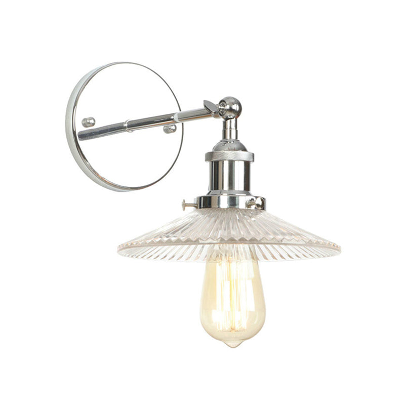 Avtoit | Cone-shaped clear prismatic glass wall lamp industrial single bulb bathroom sconce light in chrome