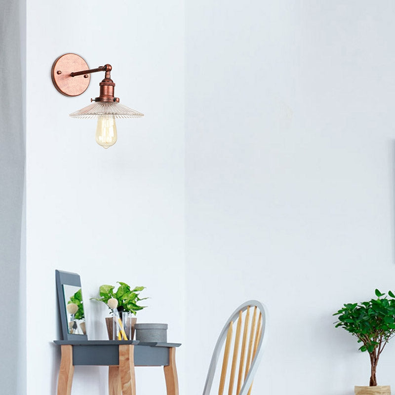Avtoit | 1 Light Wavy Wall Lamp Fixture Rustic Style Copper Ribbed Glass Wall Light for Dining Table