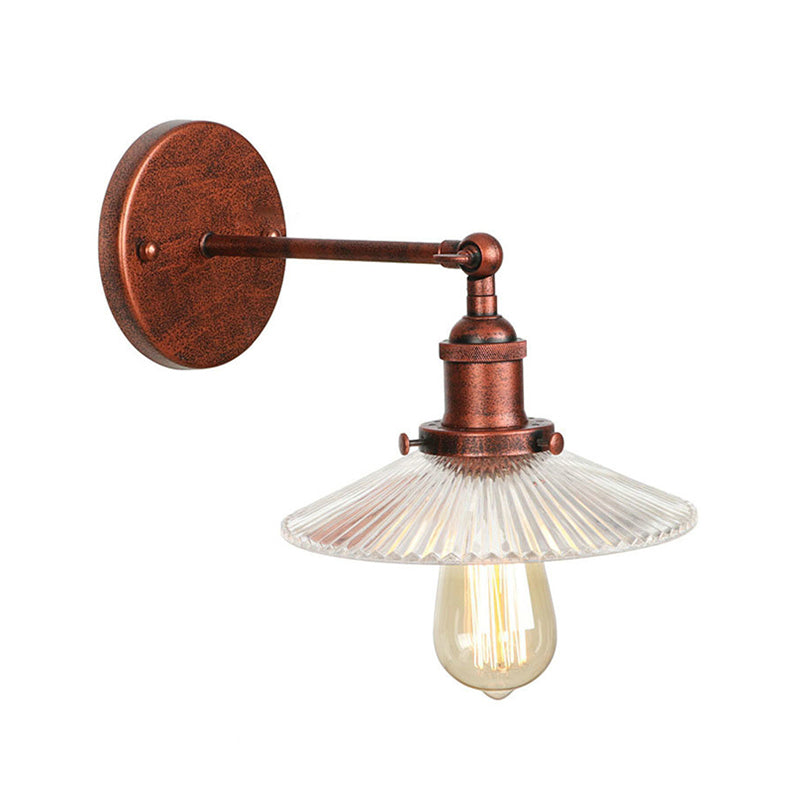 Avtoit | 1 Light Wavy Wall Lamp Fixture Rustic Style Copper Ribbed Glass Wall Light for Dining Table