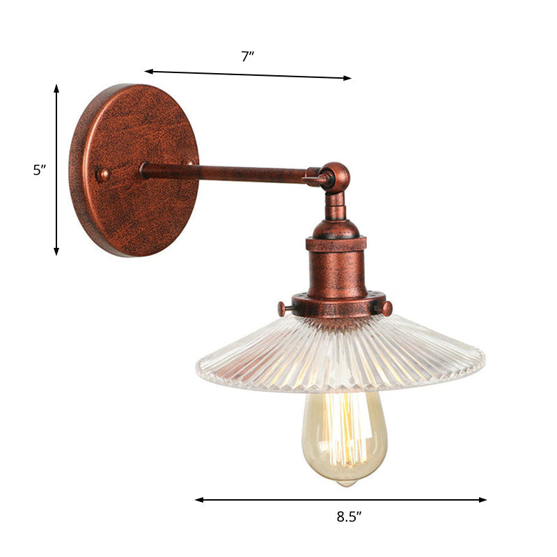Avtoit | 1 Light Wavy Wall Lamp Fixture Rustic Style Copper Ribbed Glass Wall Light for Dining Table