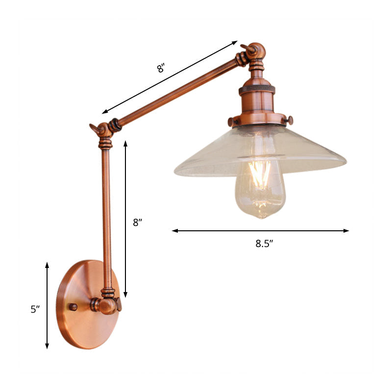 Avtoit | Rustic conical wall lighting 1 bulb clear glass wall light in copper for café