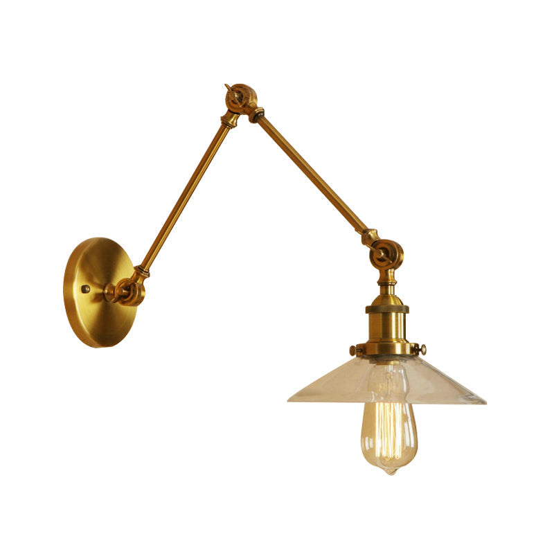 Avtoit | Brass Cone Wall Lighting Country House Amber Glass 1 Light Living Room Wall Lamp Fixture