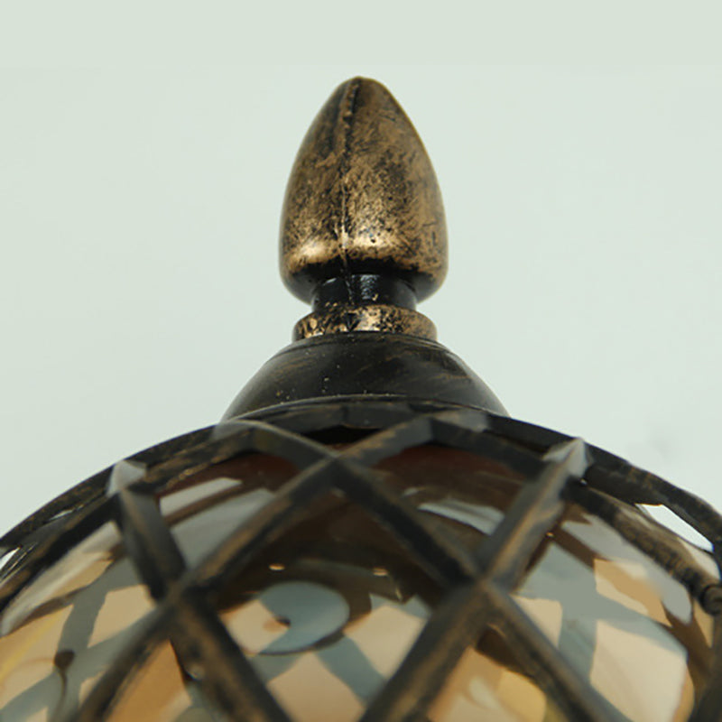 Avtoit | 1 Light Amber Glass Wall Lamp Light Industrial Black Ball Dining Room Lighting Fixture with Cage