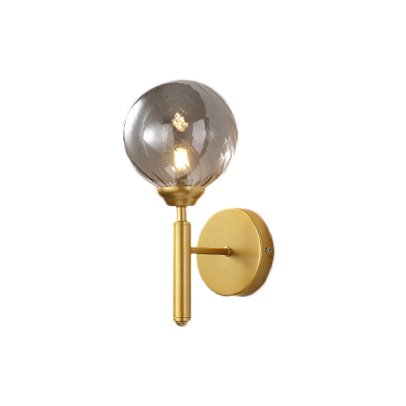 Avtoit | 1 Bulb Globe Wall Mounted Light Fixture Modern Brass Smoked Textured Glass Lighting