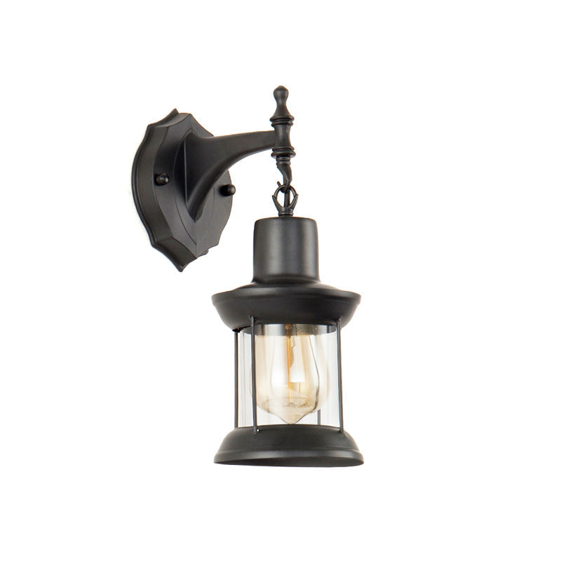 Avtoit | Clear Glass Black Wall Light Lantern 1-Light Industrial Wall Lamp for the Kitchen