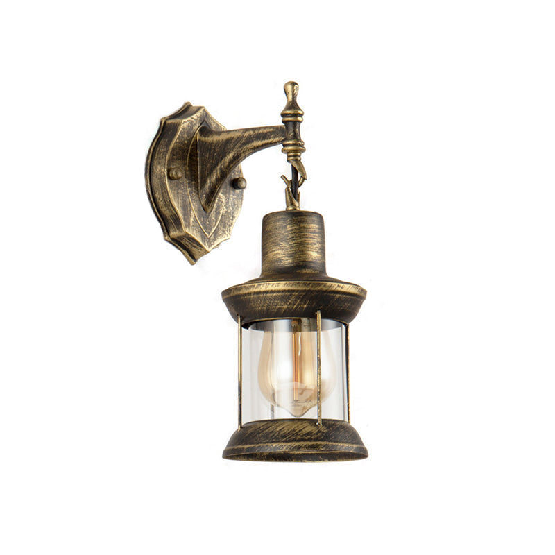 Avtoit | An E27 wall light with a petroleum shade made of clear glass Traditional outdoor wall light in antique bronze