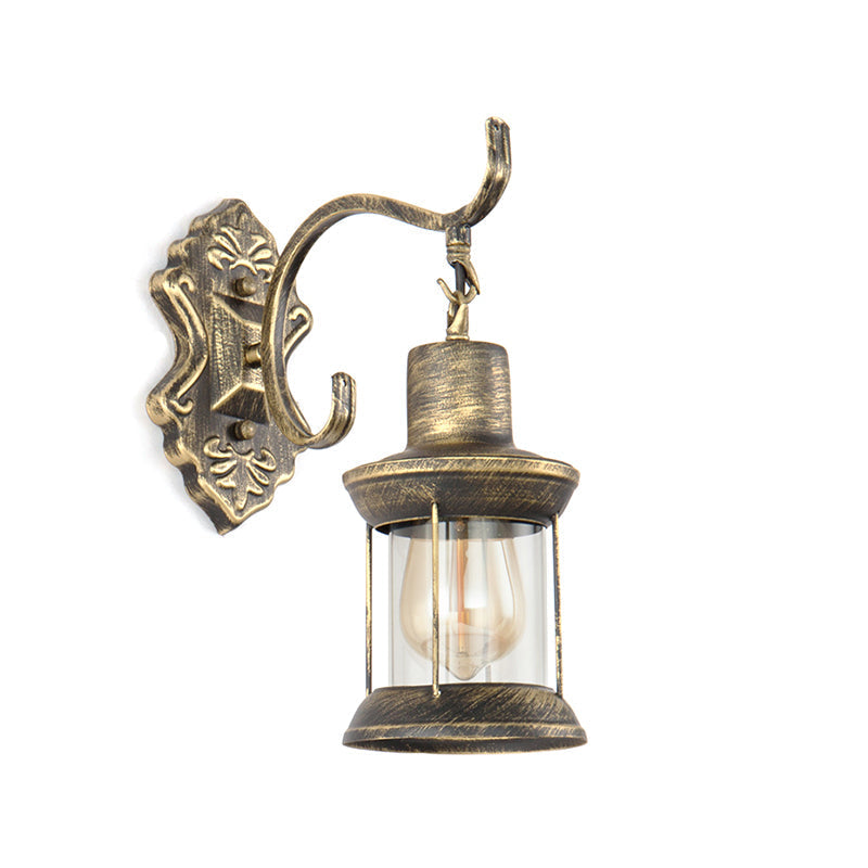 Avtoit | 1 Light Bulb Kerosene Wall Mounted Light Rustic Style Aged Bronze Clear Glass Lighting with Engraved Pattern