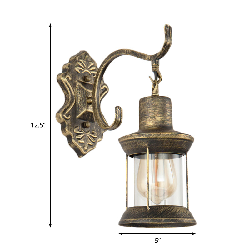 Avtoit | 1 Light Bulb Kerosene Wall Mounted Light Rustic Style Aged Bronze Clear Glass Lighting with Engraved Pattern