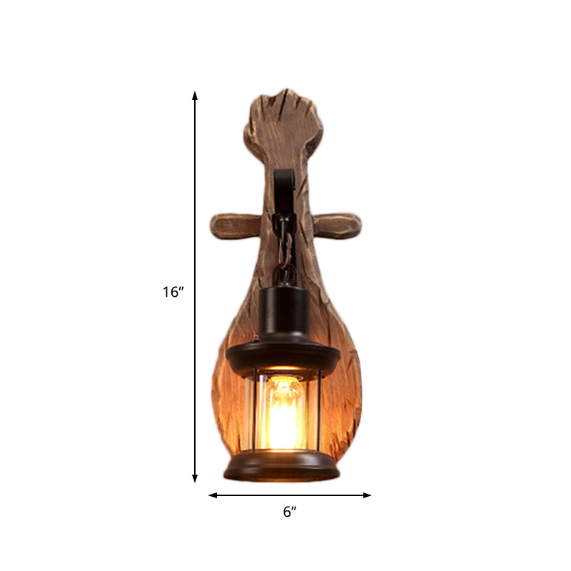 Avtoit | Clear Glass Lantern Wall Light Coastal 1 Light Dining Room Fixture with Spoon