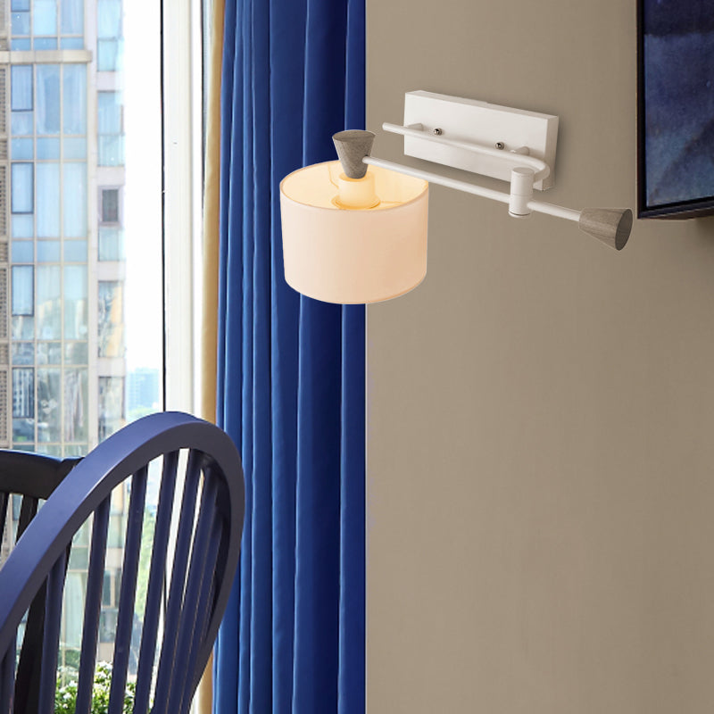 Avtoit | Fabric Drum Shade Wall Mounted Light Industrial Loft 1 Light Bedroom Adjustable Wall Lighting in White