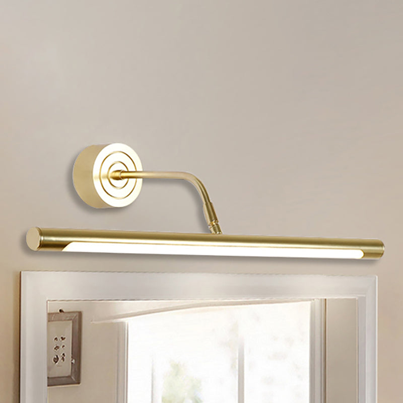 Avtoit | 16"/20" W Slim Cylindrical Makeup Mirror Light Modernism Metal LED Gold Wall Mount Lamp for Bedroom, Warm/White Lighting