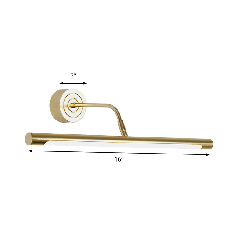 Avtoit | 16"/20" W Slim Cylindrical Makeup Mirror Light Modernism Metal LED Gold Wall Mount Lamp for Bedroom, Warm/White Lighting