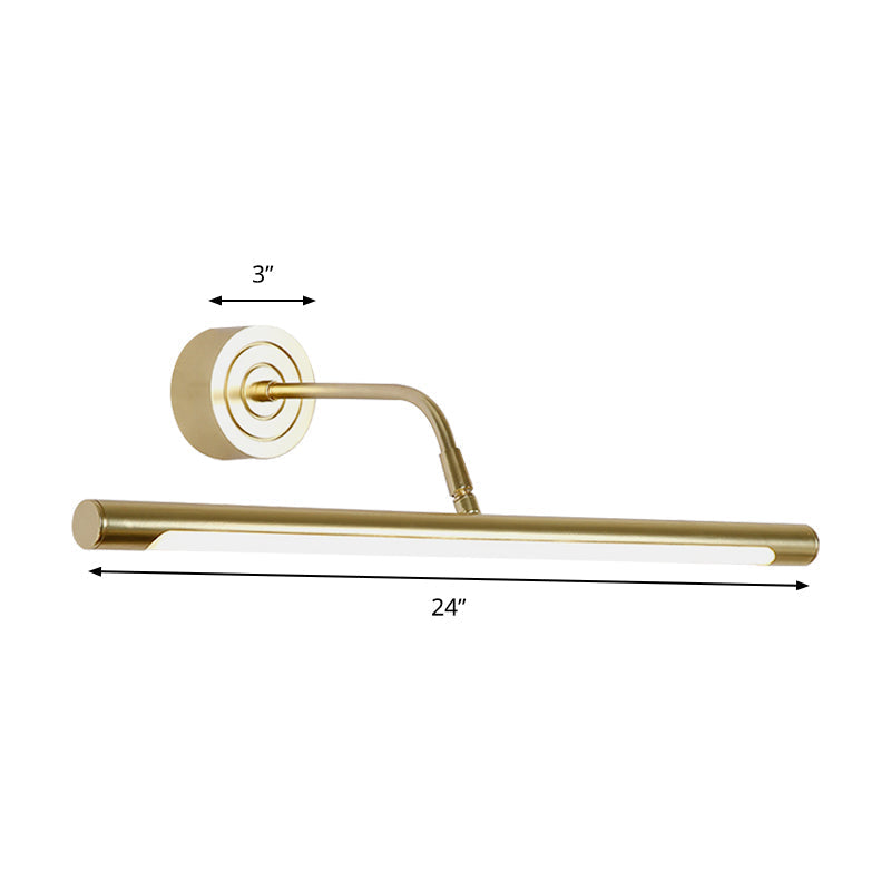 Avtoit | 16"/20" W Slim Cylindrical Makeup Mirror Light Modernism Metal LED Gold Wall Mount Lamp for Bedroom, Warm/White Lighting