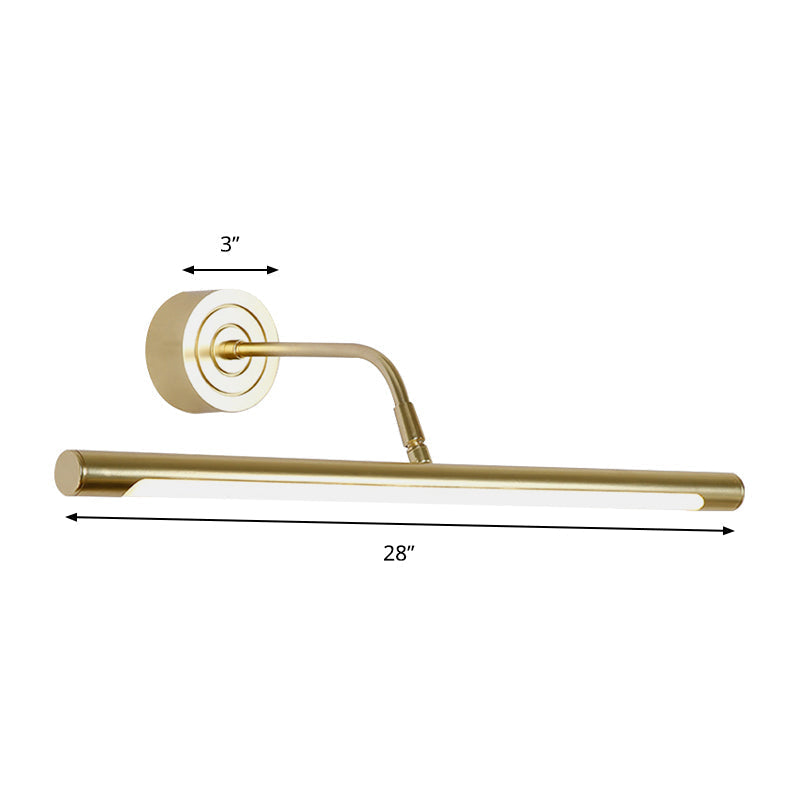 Avtoit | 16"/20" W Slim Cylindrical Makeup Mirror Light Modernism Metal LED Gold Wall Mount Lamp for Bedroom, Warm/White Lighting