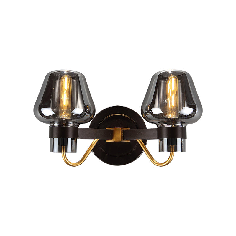 Avtoit | 2-Lamp Wall Lighting with Mushroom Shade Smoky Glass Modern Bedroom Wall Light Lighting Fixture