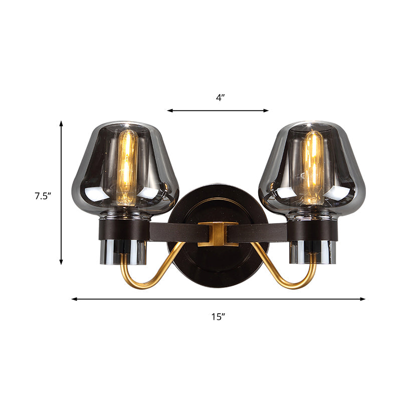 Avtoit | 2-Lamp Wall Lighting with Mushroom Shade Smoky Glass Modern Bedroom Wall Light Lighting Fixture