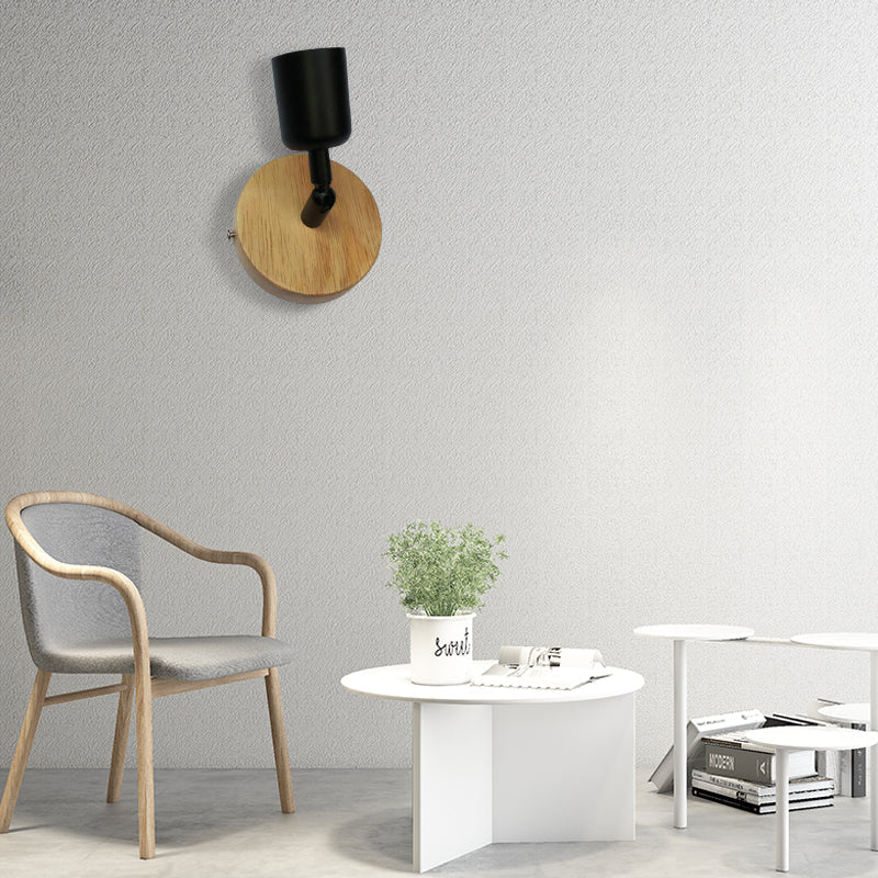 Avtoit | Minimalistic Mini Wall Lamp with Cup Shaped 1 Light Wooden and Metal Wall Lamp in Black