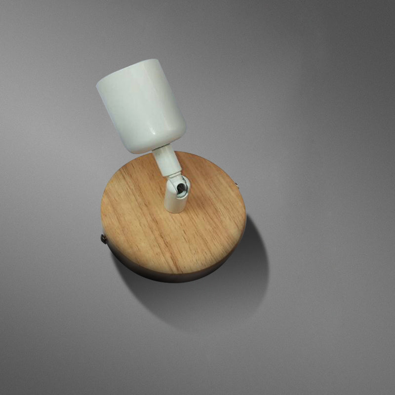 Avtoit | Simple Style Round Back Wall Light 1 Head Wood and Metal Wall Lamp in White for Nightstand