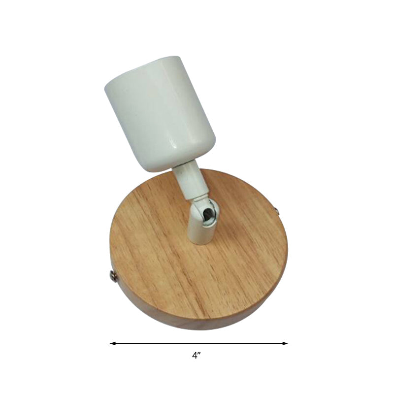 Avtoit | Simple Style Round Back Wall Light 1 Head Wood and Metal Wall Lamp in White for Nightstand