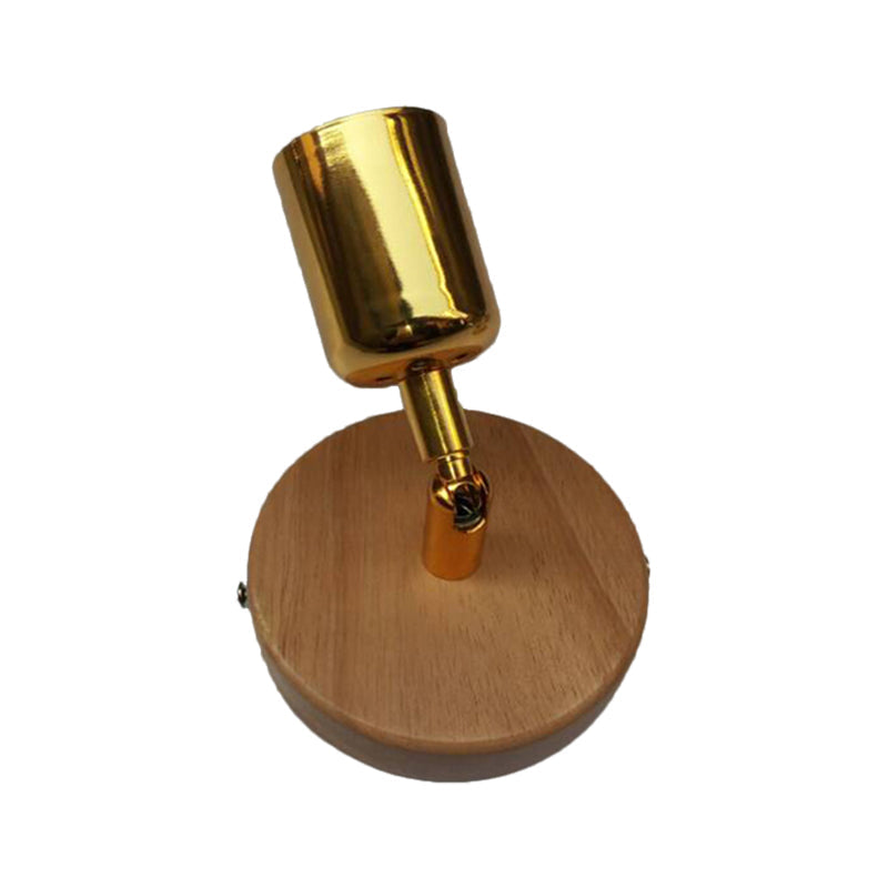 Avtoit | Head-shaped metal wall lamp Lodge 1 light living room wall-mounted fixture with round wooden backplate in silver/gold
