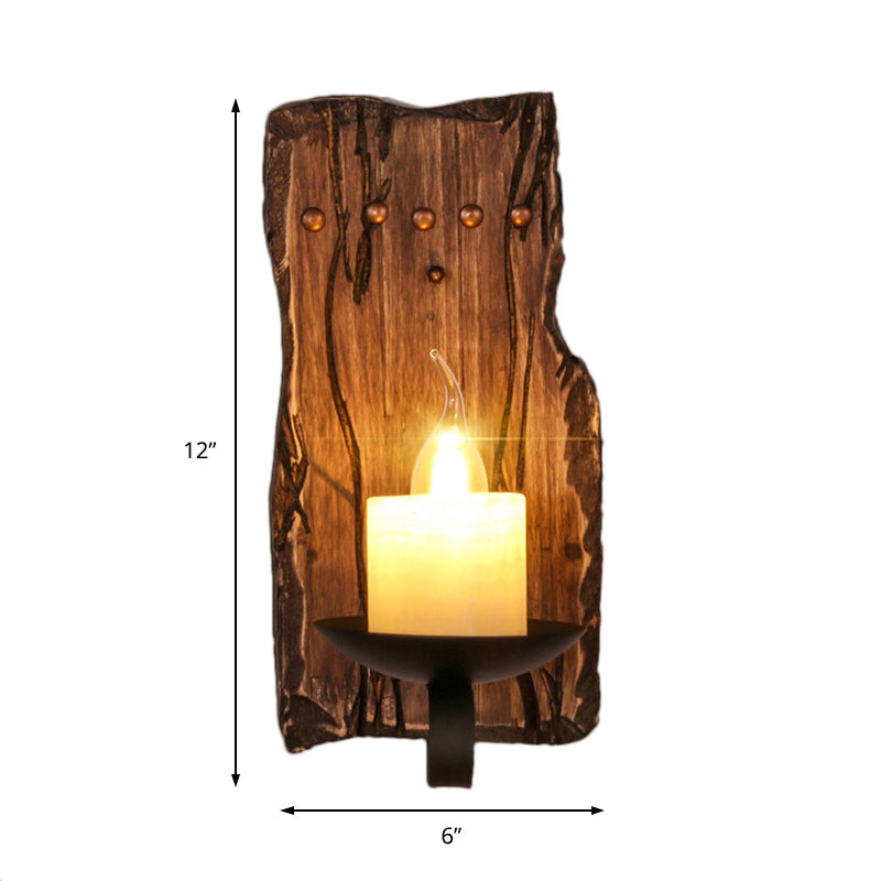 Avtoit | Cylinder Coffee Shop Wall Light Fixture Artificial Marble 1 Light Brown Wall Lamp with Wood Semi-Cap/Base/Rectangle Base