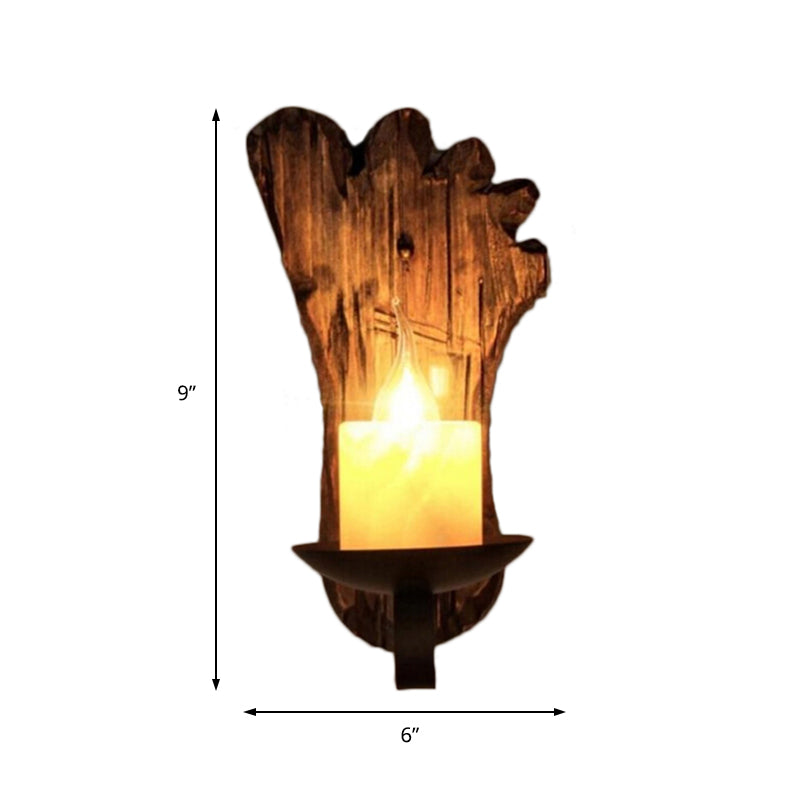 Avtoit | Cylinder Coffee Shop Wall Light Fixture Artificial Marble 1 Light Brown Wall Lamp with Wood Semi-Cap/Base/Rectangle Base