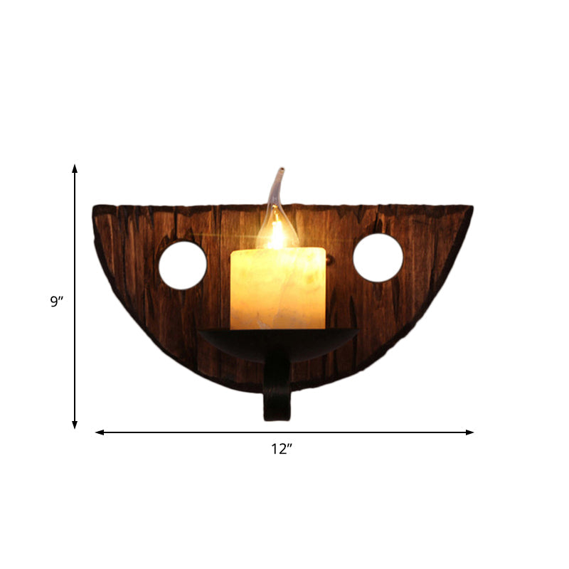 Avtoit | Cylinder Coffee Shop Wall Light Fixture Artificial Marble 1 Light Brown Wall Lamp with Wood Semi-Cap/Base/Rectangle Base