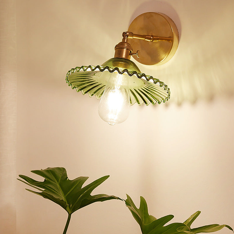Avtoit | Industrial Bowl Wall Lighting Fixture 1 Bulb Green Glass Wall Light in Brass