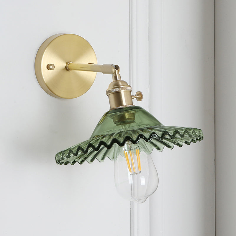 Avtoit | Industrial Bowl Wall Lighting Fixture 1 Bulb Green Glass Wall Light in Brass