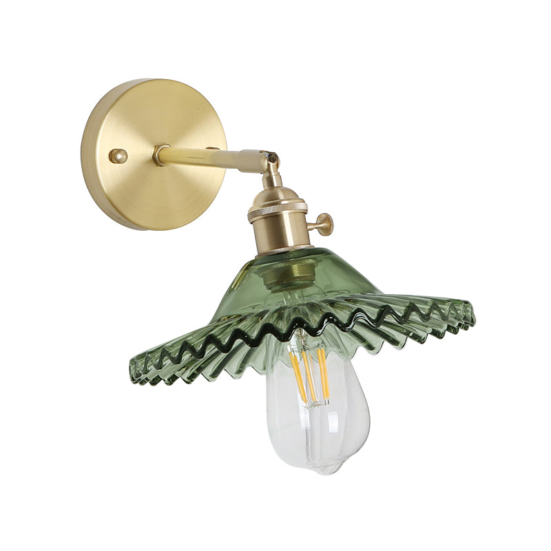 Avtoit | Industrial Bowl Wall Lighting Fixture 1 Bulb Green Glass Wall Light in Brass