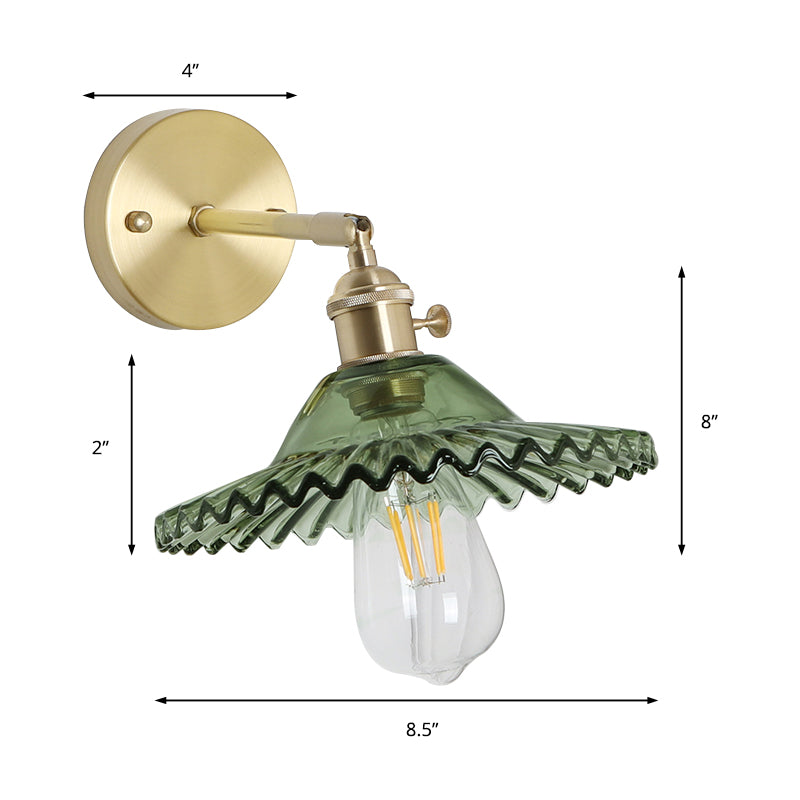Avtoit | Industrial Bowl Wall Lighting Fixture 1 Bulb Green Glass Wall Light in Brass