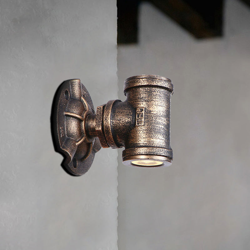 Avtoit | Antique style pipe wall lighting fixture 1 light wrought iron wall mount fixture in bronze for hallway
