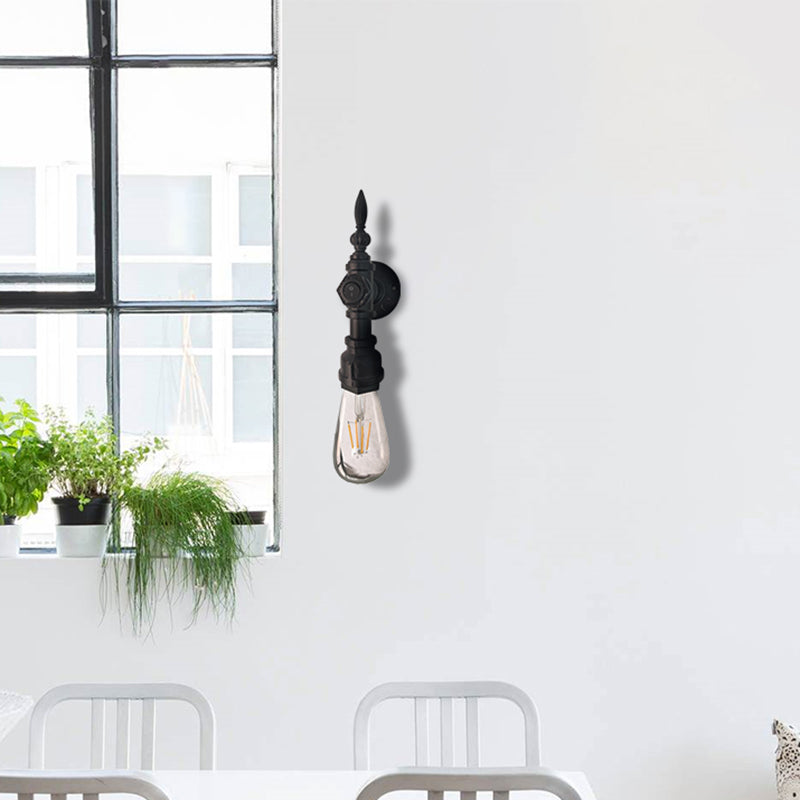 Avtoit | Open Bulb Dining Room Wall Lamp Vintage Style Metal 1 Head Black Wall Lamp Sconces with On/Off Switch