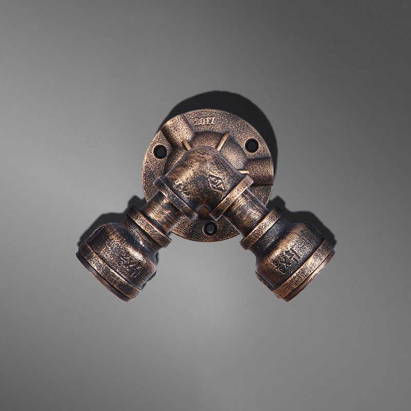 Avtoit | 2 Heads Wall Lamp Fixture with Pipe Forged Iron Shade Rustic Style Living Room Wall Lamp Light in Aged Bronze