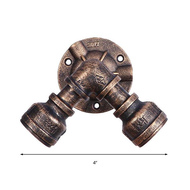 Avtoit | 2 Heads Wall Lamp Fixture with Pipe Forged Iron Shade Rustic Style Living Room Wall Lamp Light in Aged Bronze