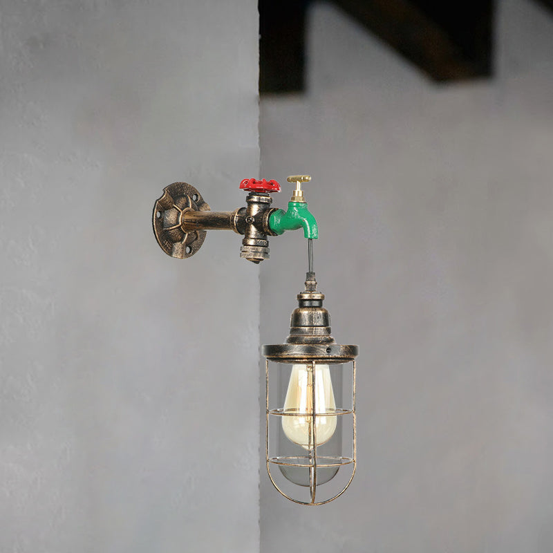Avtoit | Faucet Design Metal Wall Lamp Steampunk Style 1 Bulb Balcony Wall Light with Wire Protection in Antique Bronze