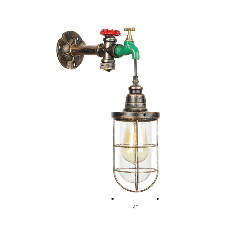 Avtoit | Faucet Design Metal Wall Lamp Steampunk Style 1 Bulb Balcony Wall Light with Wire Protection in Antique Bronze