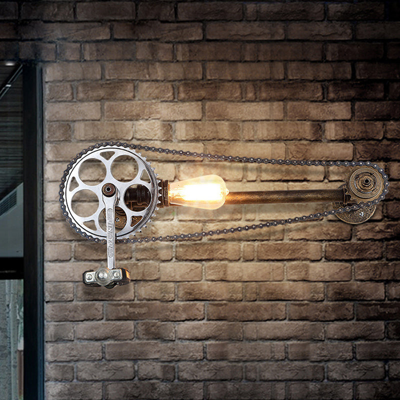 Avtoit | Iron Gear Bicycle Wall Lamp Stock 1 Light Restaurant Wall Mounted Lamp in Bronze with Pipe Arm