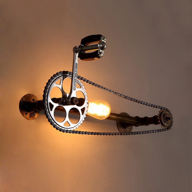 Avtoit | Iron Gear Bicycle Wall Lamp Stock 1 Light Restaurant Wall Mounted Lamp in Bronze with Pipe Arm